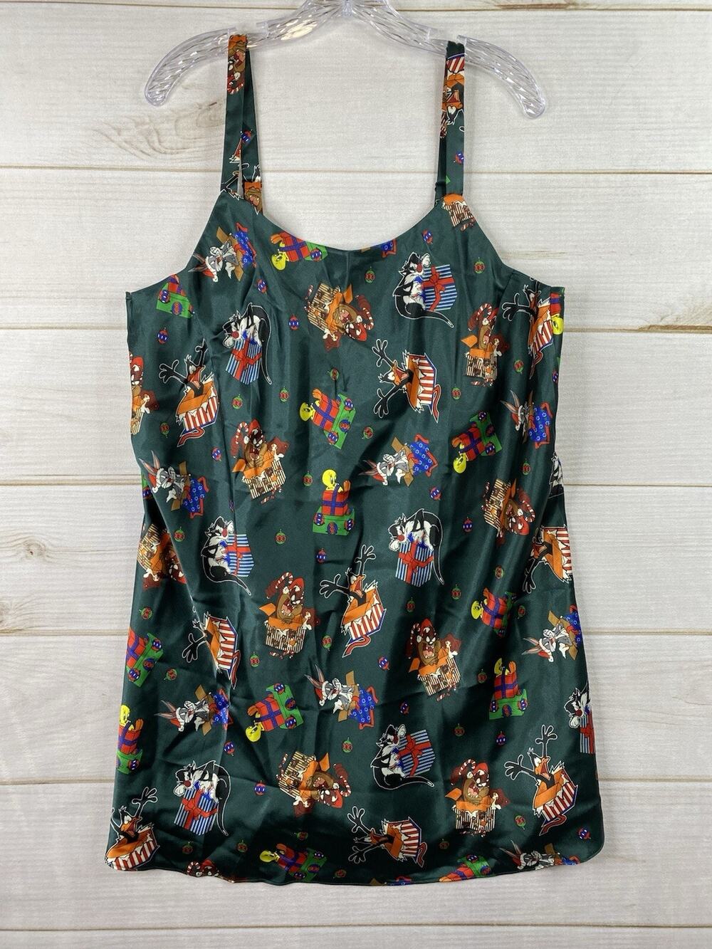 Vtg Looney Tunes Slip Dress 1X Satin Chemise Nightgown Lingerie Christmas 90s